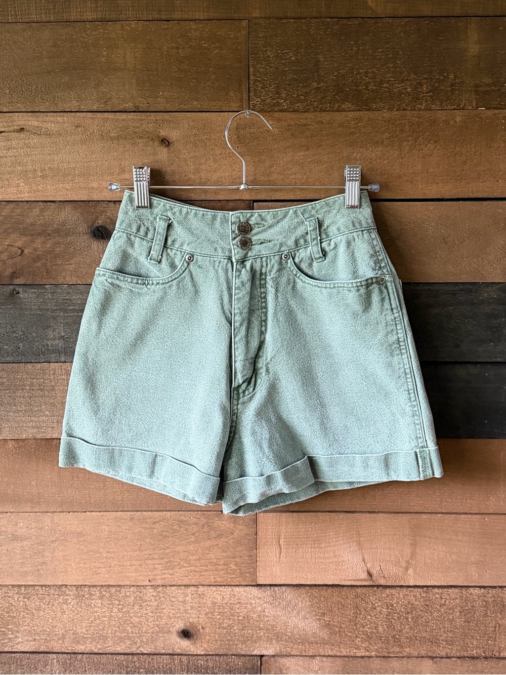 Vintage 90s Sage Green Denim Shorts High Waisted Cotton Mom Shorts